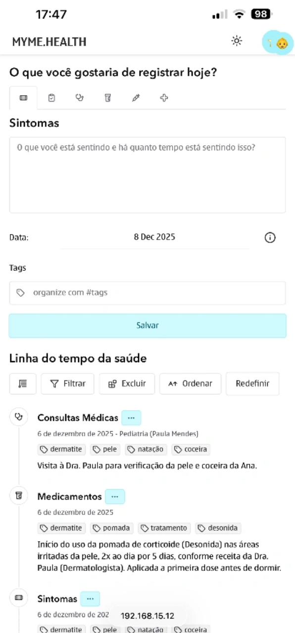 MYME app screen — add data